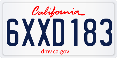 CA license plate 6XXD183