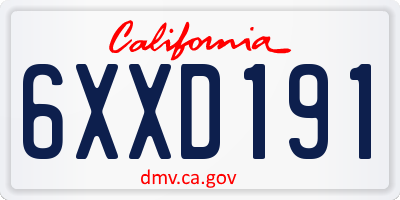 CA license plate 6XXD191