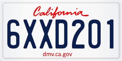 CA license plate 6XXD201