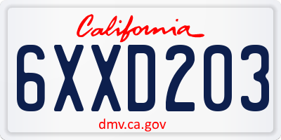 CA license plate 6XXD203
