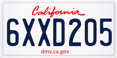 CA license plate 6XXD205