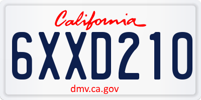 CA license plate 6XXD210