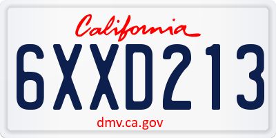 CA license plate 6XXD213