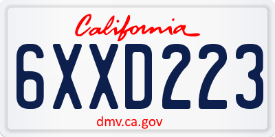 CA license plate 6XXD223