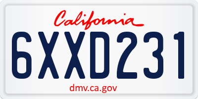CA license plate 6XXD231