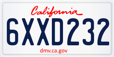 CA license plate 6XXD232