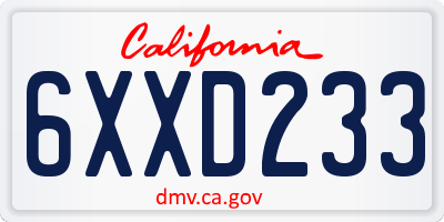 CA license plate 6XXD233
