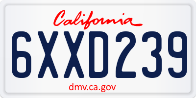 CA license plate 6XXD239