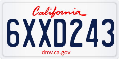 CA license plate 6XXD243