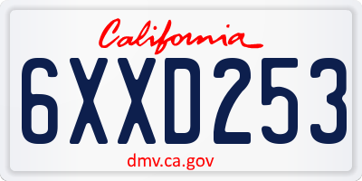CA license plate 6XXD253