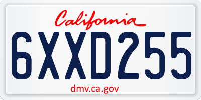 CA license plate 6XXD255