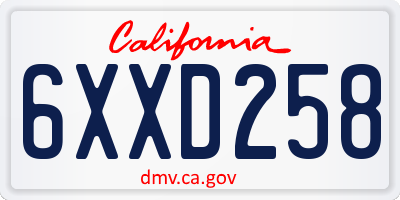 CA license plate 6XXD258