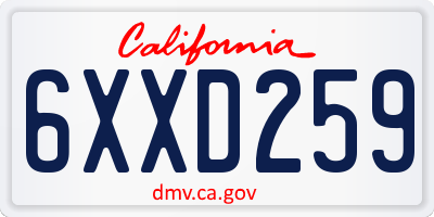 CA license plate 6XXD259
