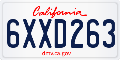 CA license plate 6XXD263
