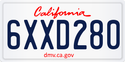 CA license plate 6XXD280