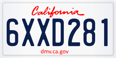 CA license plate 6XXD281