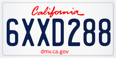 CA license plate 6XXD288