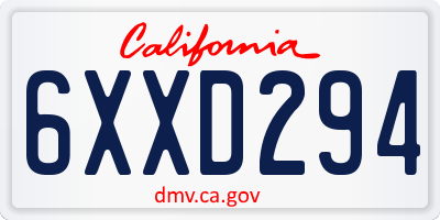 CA license plate 6XXD294