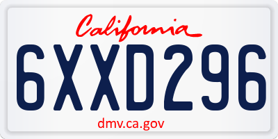 CA license plate 6XXD296