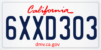 CA license plate 6XXD303