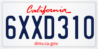CA license plate 6XXD310
