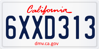 CA license plate 6XXD313
