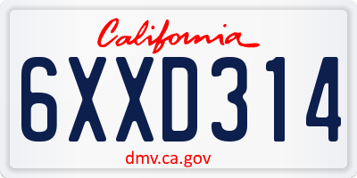 CA license plate 6XXD314