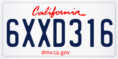 CA license plate 6XXD316