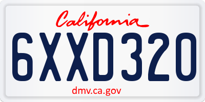 CA license plate 6XXD320