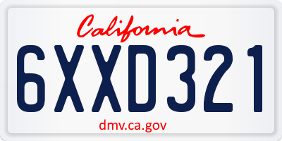 CA license plate 6XXD321