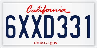 CA license plate 6XXD331