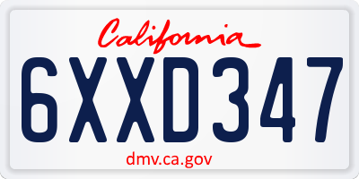 CA license plate 6XXD347