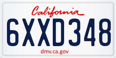 CA license plate 6XXD348