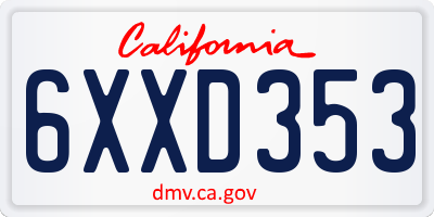 CA license plate 6XXD353