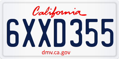CA license plate 6XXD355