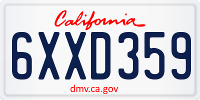 CA license plate 6XXD359