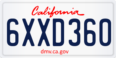 CA license plate 6XXD360