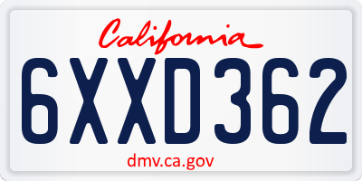 CA license plate 6XXD362
