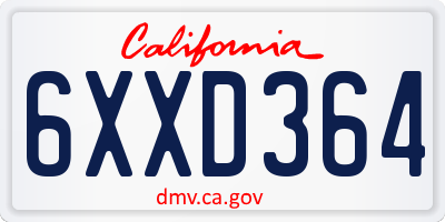 CA license plate 6XXD364