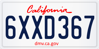 CA license plate 6XXD367