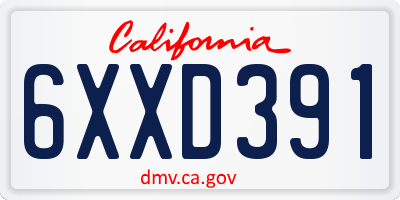 CA license plate 6XXD391