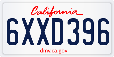 CA license plate 6XXD396