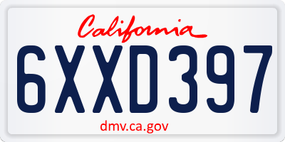 CA license plate 6XXD397