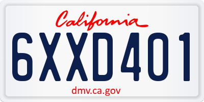 CA license plate 6XXD401