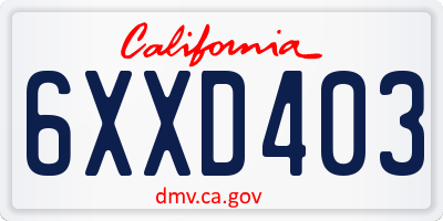 CA license plate 6XXD403