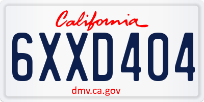CA license plate 6XXD404