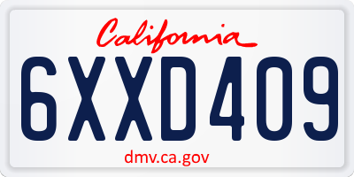 CA license plate 6XXD409