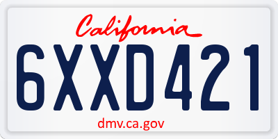 CA license plate 6XXD421