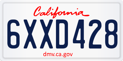 CA license plate 6XXD428