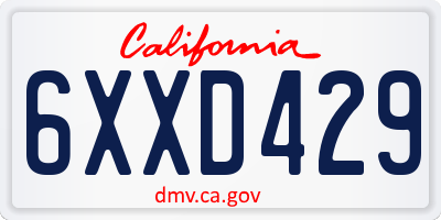 CA license plate 6XXD429
